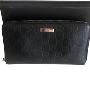 Gucci Black Guccissima Zip Around Long Wallet GG Signature leather